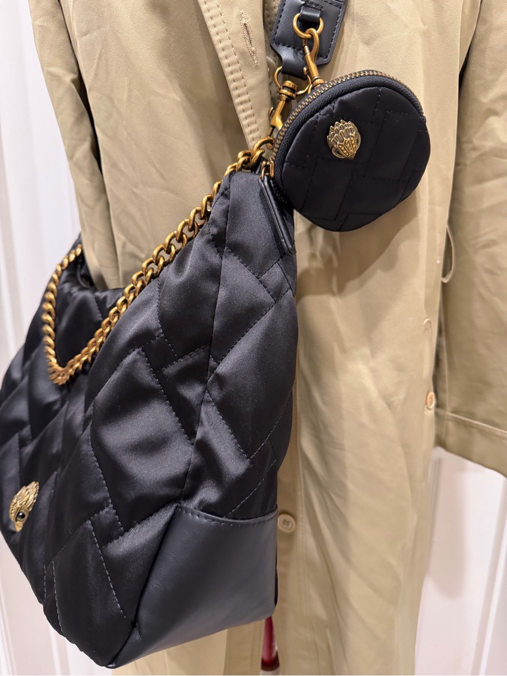 Kurt Geiger London Recycled Large Hobo Black Quilted Eagle Chain Shoulder Bag - Picture 15 of 16